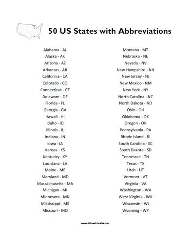State Abbreviations In Alphabetical Order Photos Printable Alphabet
