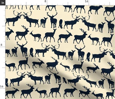 Deer Fabric Deer Silhouette Indigo Ivory By Scrummy Deer Etsy