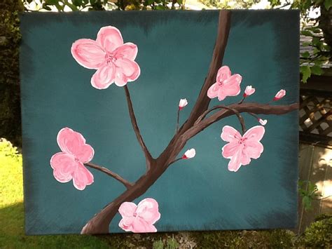 Cherry Blossoms Painted On A Canvas Using Acrylics Cherry Blossom