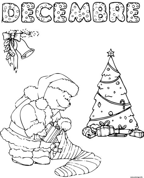 Coloriage Decembre Pere Noel Emballe Des Cadeaux Avec Sapin De Noel
