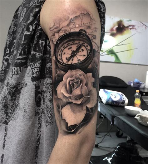 Compass tattoo on the elbow. Compass, Rose & Map Realism Arm Tattoo | Best tattoo ...