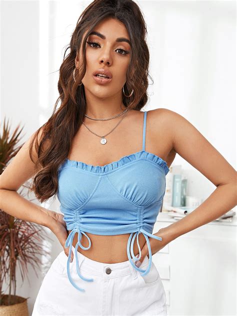 Drawstring Front Frill Trim Bustier Cami Top Check Out This Drawstring