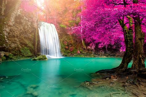 Waterfall In Colorful Autumn Forest High Quality Nature Stock Photos