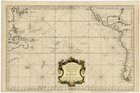 Antique Print South Pacific Ocean America Australia Sea Chart Bellin