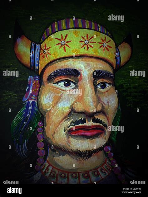 Art Painting Acrylic Color Red Indian Native American Face Apache