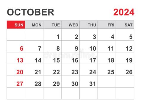 Calendar 2024 Template October 2024 Layout Printable Minimalist
