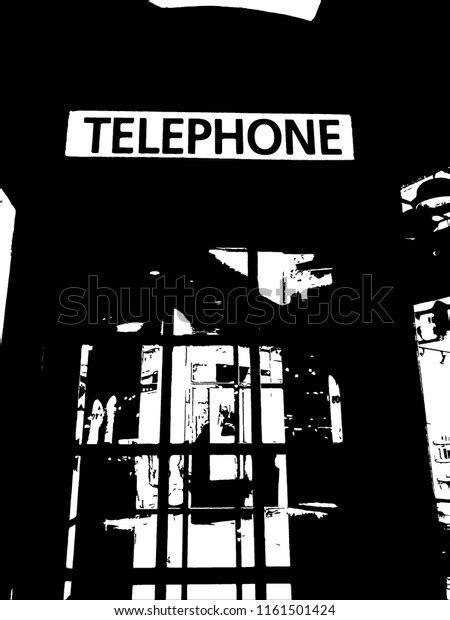London Telephone Booth Illustrated Black White Stock Illustration