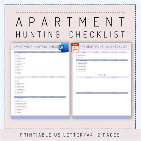 Editable Apartment Hunting Checklist House Research Etsy