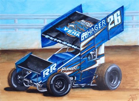 18x24 Acrylic On Canvas Cory Eliason In The Rudeen Racing 410 Sprint