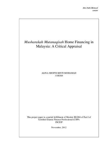 Some practical issues 125 where pv = present value of the monthly or periodic installments, which is the loan amount itself. (PDF) Musharakah Mutanaqisah Home Financing in Malaysia: A ...