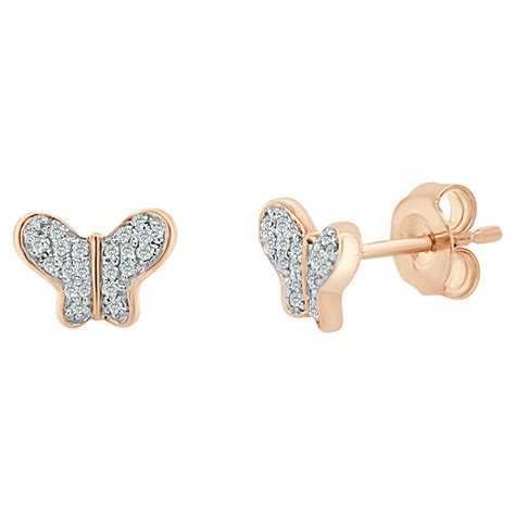 14K Yellow Gold Diamond Butterfly Stud Earrings For Her For Sale At 1stDibs