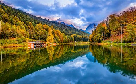 1097239 Landscape Colorful Forest Fall Mountains Lake Water