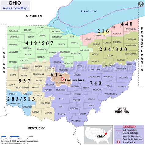 Ohio Area Codes Map Of Ohio Area Codes