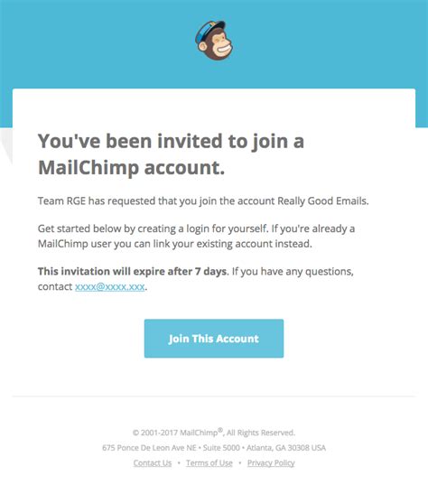 Invitation To Join Mailchimp Account From Mailchimp Desktop Email