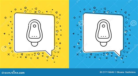 Set Line Toilet Urinal Or Pissoir Icon Isolated On Yellow And Blue