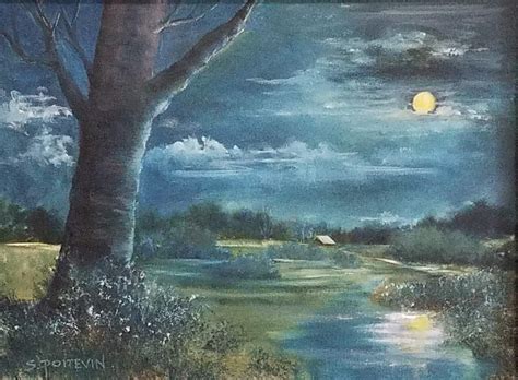 Moonlight Scene Landscape Art Tonal Painting Reflection Landscape