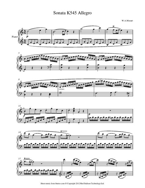 Mozart Sonata In C K545 Allegro Sheet Music For Piano