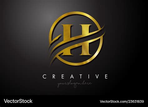 H Golden Letter Logo Design With Circle Swoosh Vector Image