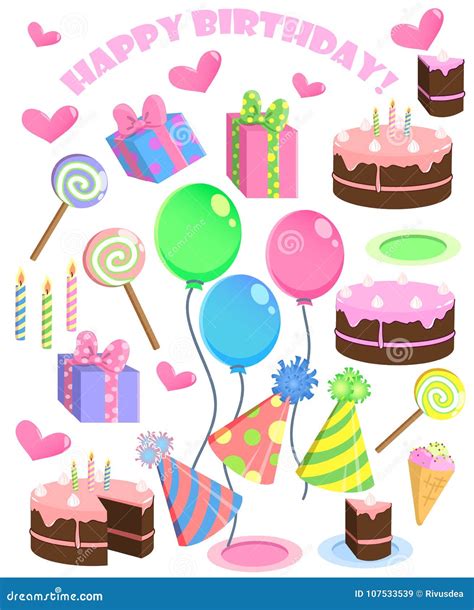 Set Of Vector Birthday Cartoon Party Elements Stock Vector Illustration Of Blue Girl 107533539