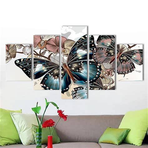Abstract Beautiful Butterfly Abstract 5 Panel Canvas Art Wall Decor