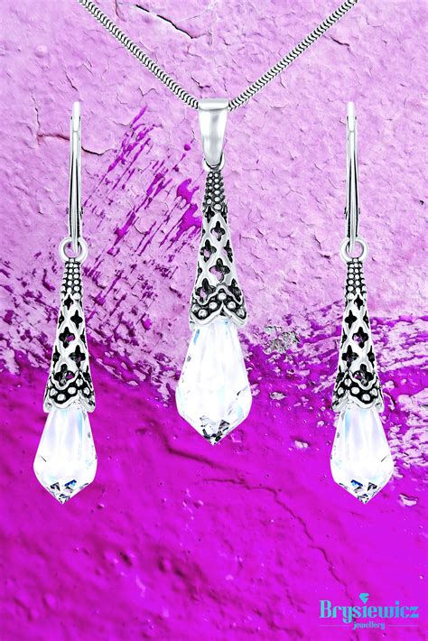 Unique Solid Sterling Silver 925 Teardrop Shape Earrings And Pendant