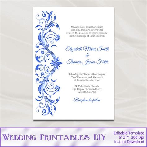 Royal Blue Wedding Invitations Template Diy Printable Bridal