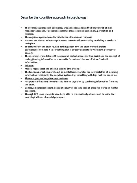 Describe The Cognitive Approach In Psychology Homework 191022 Pdf