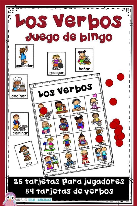 Los Verbos Juego De Loteria Vocabulario Verbs In Spanish Bingo Game