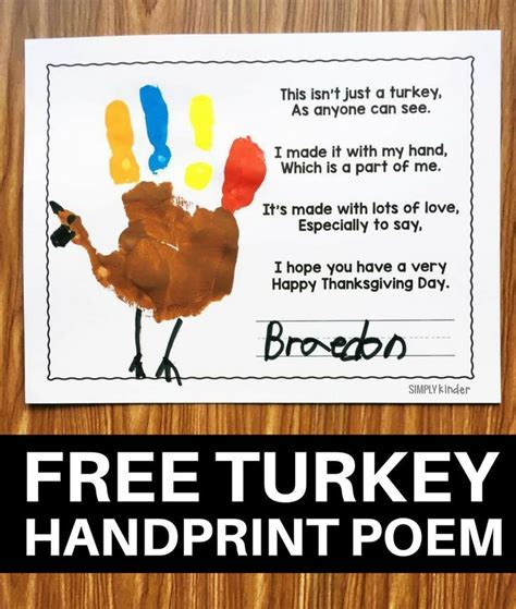 Turkey, turkey is a thanksgiving day poem sure to get your kids excited for the holidays. Free Turkey Handprint Poem - Simply Kinder | Thanksgiving ...