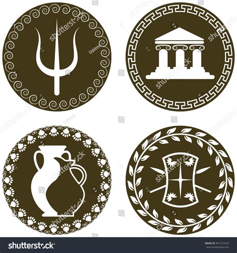 Set Of Ancient Logos With Temple Amphora And Royalty Free Stock