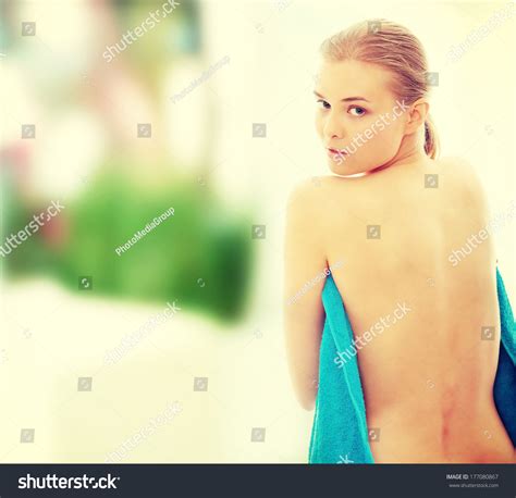 Portrait Beautiful Naked Woman Covering Her Stock Photo