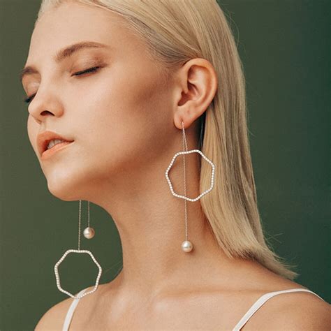 Meidi Rhinestone Gold Drop Earrings For Women Big Pearl Earrings Long
