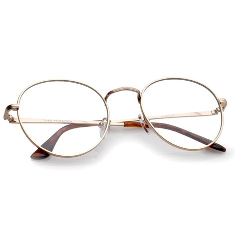 Classic Slim Metal Frame Clear Flat Lens Round Eyeglasses 52mm Sunglassla