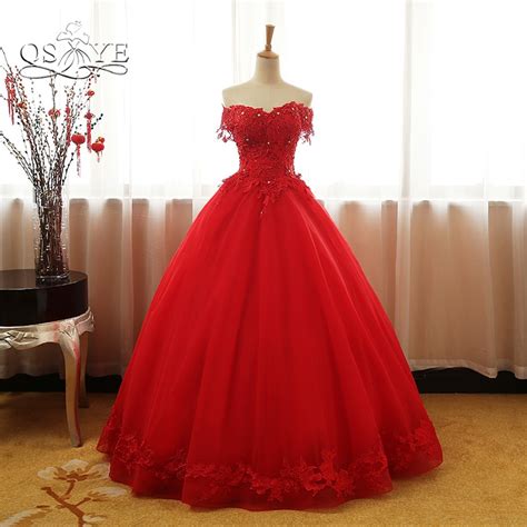 Qsyye 2018 Vintage Red Ball Gown Prom Dresses Elegant Off Shoulder 3d