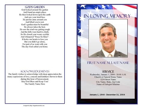 Patriotic Us Bifold Funeral Program Template Funeralprogram