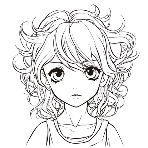 Girl With Curly Hair Coloring Page Outline Sketch Drawing Vector Wing Drawing Girl Drawing