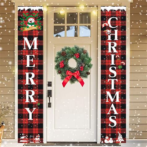 Merry Christmas Banner Decorations Plaid Banner For Indoor Outdoor