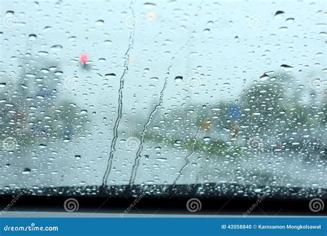 Road View Through Car Window With Rain Drops Stock Photo Image Of