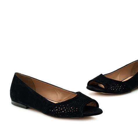 Open Toe Ballet Flats In Black Suede Leather Outlet Flat Shoes And Ballerinas Outlet Woman