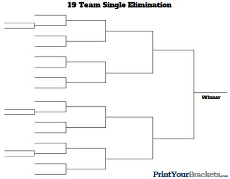 19 Team Single Elimination Printable Tournament Bracket