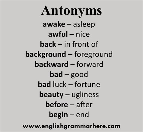 English Antonym Words List English Grammar Here
