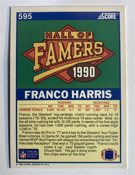 Mavin 1990 Score Hall Of Famers 595 Franco Harris Steelers