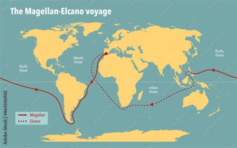 Modern Map Of The Magellan Elcano Expedition Route Stock Illustration