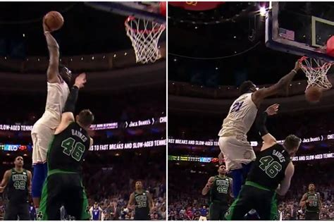 76ers Vs Celtics Joel Embiid Dunked So Hard On Aron Baynes