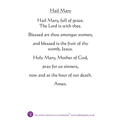 Hail Mary Prayer Card The Catholic Printing Company Of Farnworth
