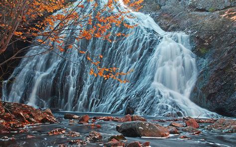 Hd Wallpaper Canada Forest Waterfall In Autumn Stones River Waterfall