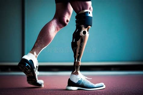 Cropped Illustration Of A Man Walking With A Prosthetic Leg Stock