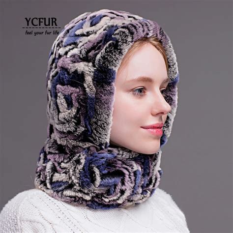 Ycfur Fashion Women Winter Hats Scarves Warm Knit Rex Rabbit Fur Caps