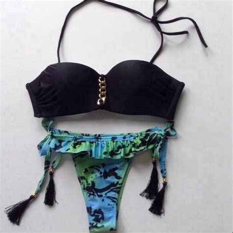Sexy Bikini 2018 Print Women Swimwear Low Waist Tassel Bathing Suit