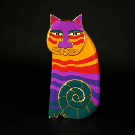 Laurel Burch Wood Cat Figurine Hand Painted Whimsical Colorful Etsy